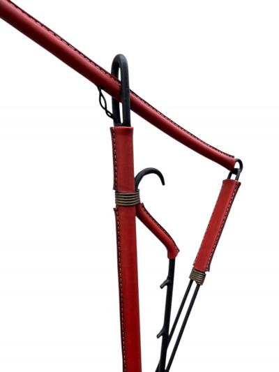 Jacques Adnet 1950s Stitched leather adjustable floor lamp by Jacques Adnet