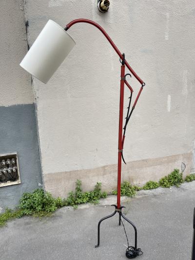 Jacques Adnet 1950s Stitched leather adjustable floor lamp by Jacques Adnet