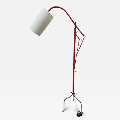 Jacques Adnet 1950s Stitched leather adjustable floor lamp by Jacques Adnet