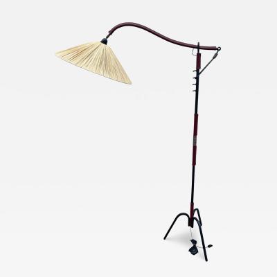 Jacques Adnet 1950s Stitched leather adjustable floor lamp by Jacques Adnet