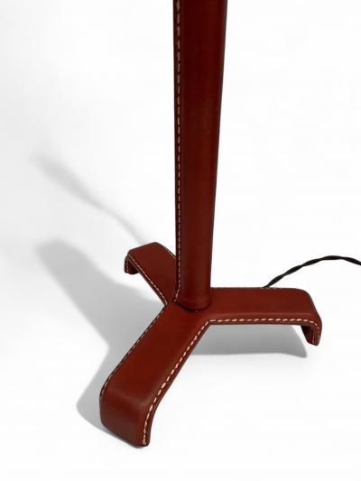 Jacques Adnet 1950s Stitched leather and albaster lamps by Jacques Adnet
