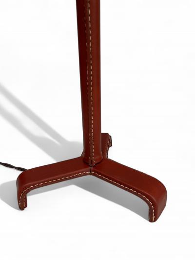 Jacques Adnet 1950s Stitched leather and albaster lamps by Jacques Adnet