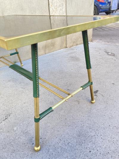 Jacques Adnet 1950s Stitched leather and brass cocktail Table by Jacques Adnet