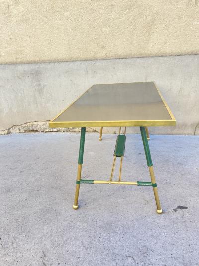 Jacques Adnet 1950s Stitched leather and brass cocktail Table by Jacques Adnet