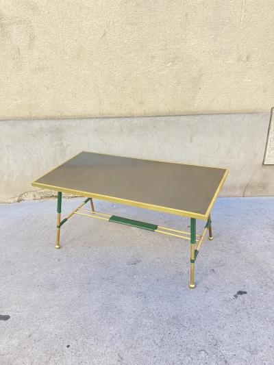 Jacques Adnet 1950s Stitched leather and brass cocktail Table by Jacques Adnet