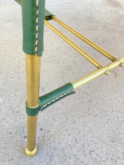 Jacques Adnet 1950s Stitched leather and brass cocktail Table by Jacques Adnet