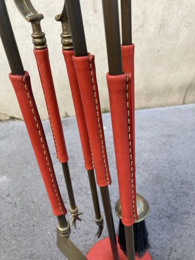Jacques Adnet 1950s Stitched leather and brass mantels by Jacques Adnet