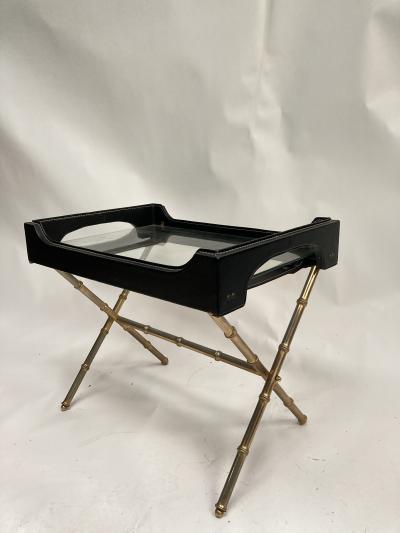 Jacques Adnet 1950s Stitched leather and brass table