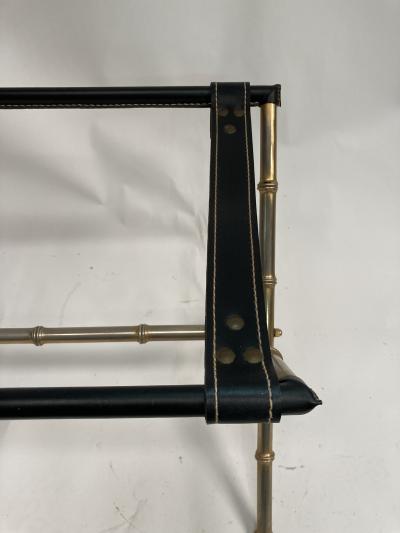 Jacques Adnet 1950s Stitched leather and brass table