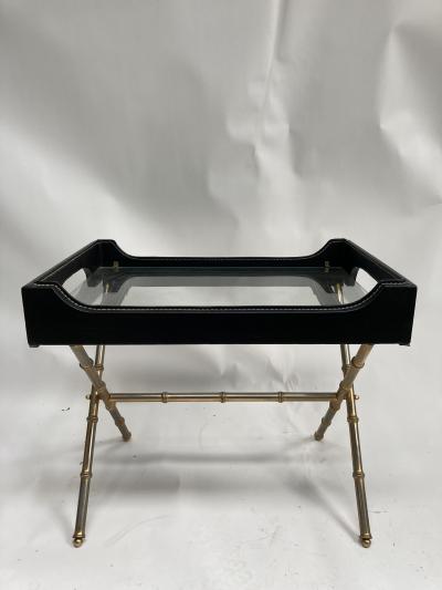 Jacques Adnet 1950s Stitched leather and brass table