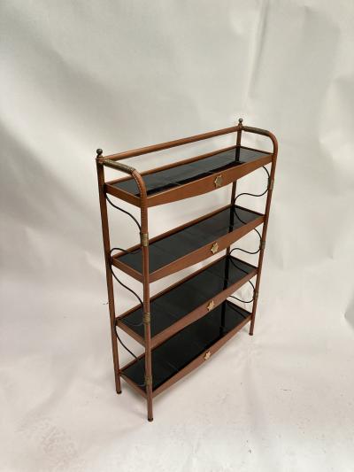 Jacques Adnet 1950s Stitched leather and ceramic shelve by Jacques Adnet