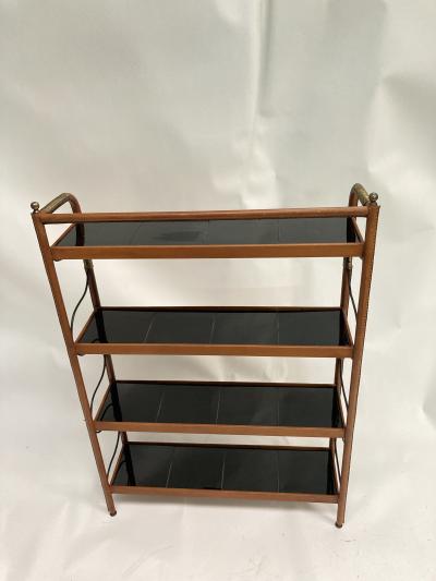 Jacques Adnet 1950s Stitched leather and ceramic shelve by Jacques Adnet