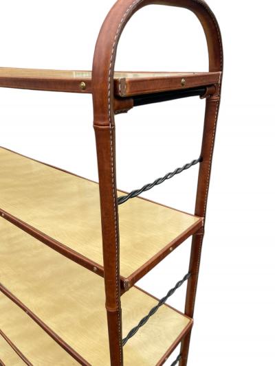 Jacques Adnet 1950s Stitched leather and formica bookcase by Jacques Adnet