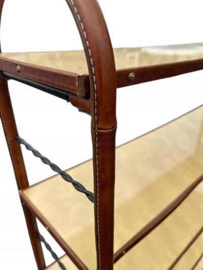 Jacques Adnet 1950s Stitched leather and formica bookcase by Jacques Adnet