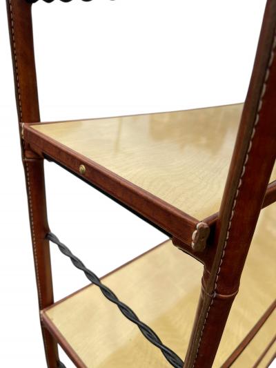 Jacques Adnet 1950s Stitched leather and formica bookcase by Jacques Adnet