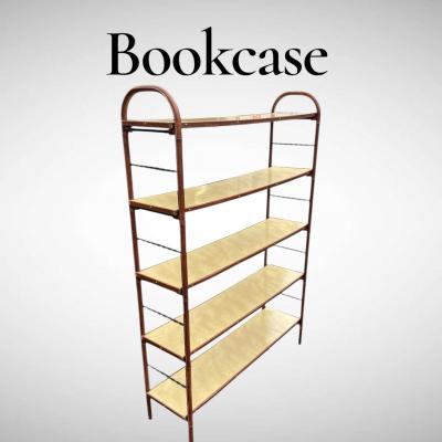 Jacques Adnet 1950s Stitched leather and formica bookcase by Jacques Adnet