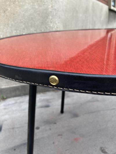Jacques Adnet 1950s Stitched leather and formica side table by Jacques Adnet