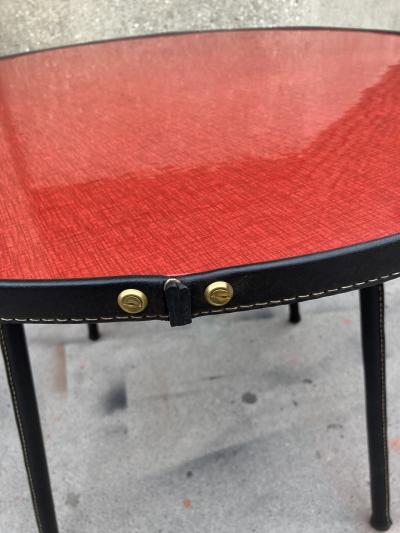 Jacques Adnet 1950s Stitched leather and formica side table by Jacques Adnet