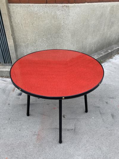 Jacques Adnet 1950s Stitched leather and formica side table by Jacques Adnet