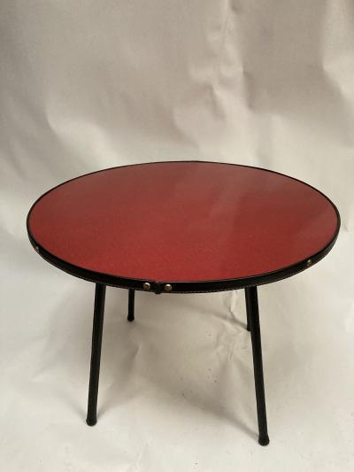 Jacques Adnet 1950s Stitched leather and formica side table by Jacques Adnet
