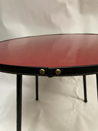Jacques Adnet 1950s Stitched leather and formica side table by Jacques Adnet