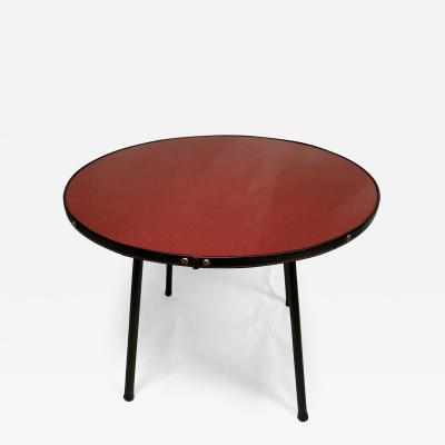 Jacques Adnet 1950s Stitched leather and formica side table by Jacques Adnet