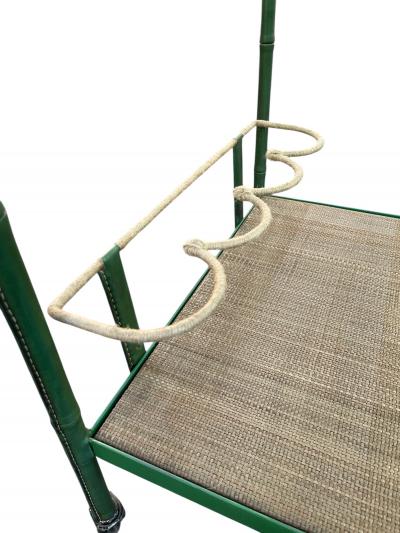 Jacques Adnet 1950s Stitched leather and glass bar cart by Jacques Adnet