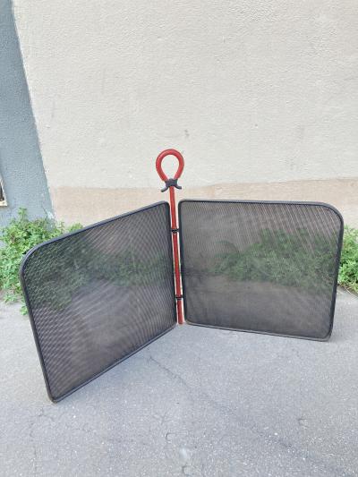 Jacques Adnet 1950s Stitched leather and m tal fire screen by Jacques Adnet