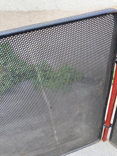 Jacques Adnet 1950s Stitched leather and m tal fire screen by Jacques Adnet