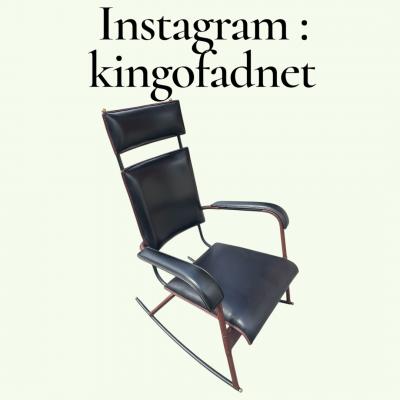 Jacques Adnet 1950s Stitched leather and m tal rocking chair by Jacques Adnet