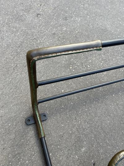 Jacques Adnet 1950s Stitched leather and metal coatrack by Jacques Adnet
