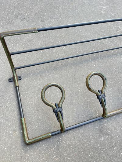 Jacques Adnet 1950s Stitched leather and metal coatrack by Jacques Adnet