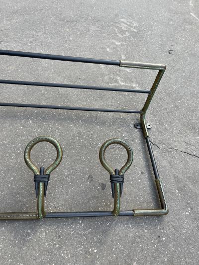 Jacques Adnet 1950s Stitched leather and metal coatrack by Jacques Adnet