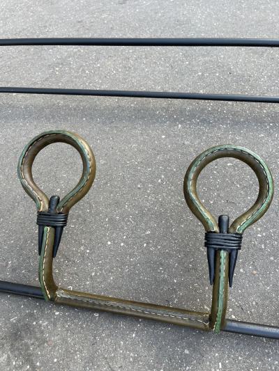 Jacques Adnet 1950s Stitched leather and metal coatrack by Jacques Adnet