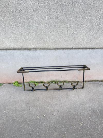 Jacques Adnet 1950s Stitched leather and metal coatrack by Jacques Adnet