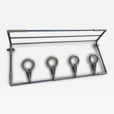 Jacques Adnet 1950s Stitched leather and metal coatrack by Jacques Adnet