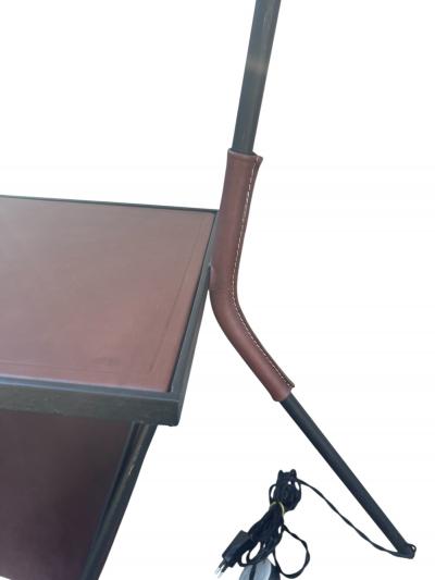 Jacques Adnet 1950s Stitched leather and metal floor lamp by Jacques Adnet