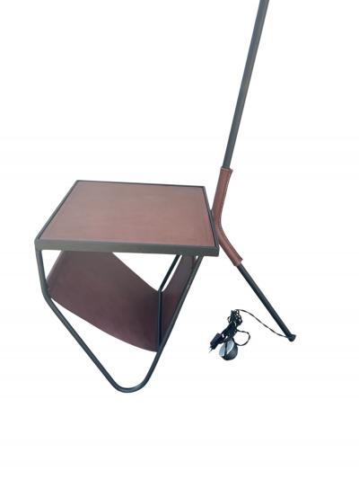 Jacques Adnet 1950s Stitched leather and metal floor lamp by Jacques Adnet