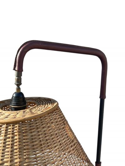 Jacques Adnet 1950s Stitched leather and metal floor lamp by Jacques Adnet