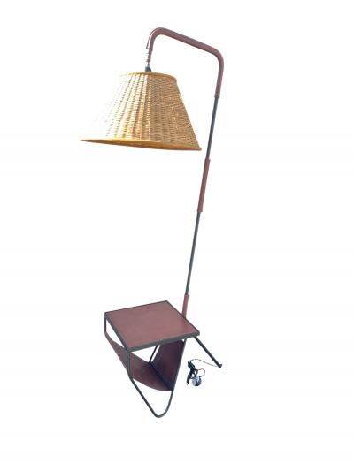 Jacques Adnet 1950s Stitched leather and metal floor lamp by Jacques Adnet