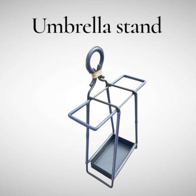 Jacques Adnet 1950s Stitched leather and metal umbrella stand by Jacques ADNET