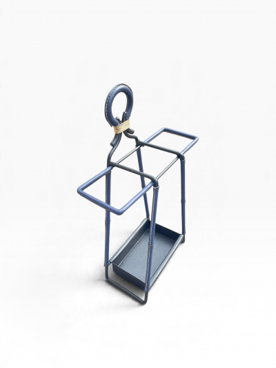 Jacques Adnet 1950s Stitched leather and metal umbrella stand by Jacques ADNET