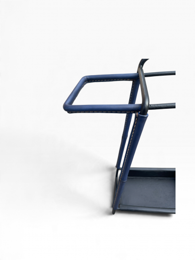Jacques Adnet 1950s Stitched leather and metal umbrella stand by Jacques ADNET