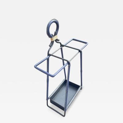 Jacques Adnet 1950s Stitched leather and metal umbrella stand by Jacques ADNET