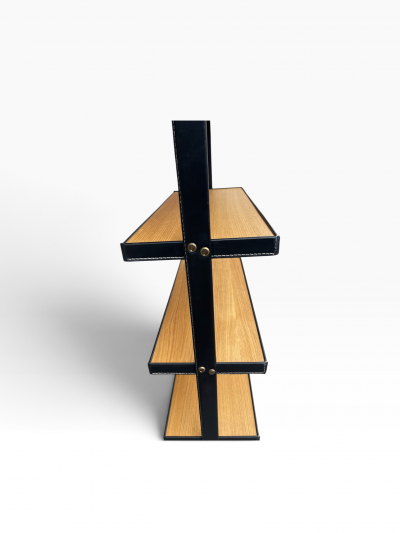 Jacques Adnet 1950s Stitched leather and oak bookcasse by Jacques ADNET