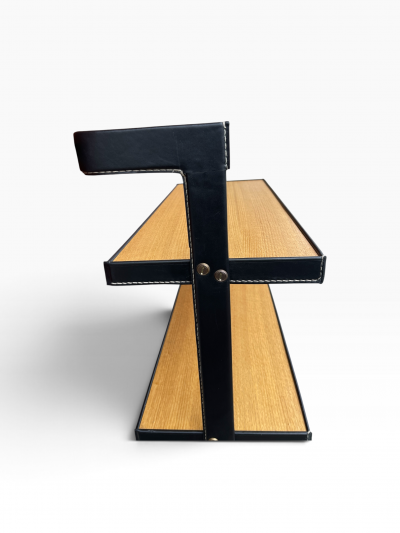Jacques Adnet 1950s Stitched leather and oak bookcasse by Jacques ADNET