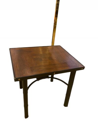 Jacques Adnet 1950s Stitched leather and oak table by Jacques Adnet
