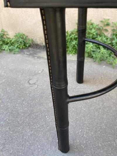 Jacques Adnet 1950s Stitched leather and oak table by Jacques Adnet