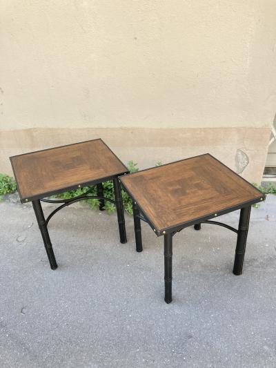 Jacques Adnet 1950s Stitched leather and oak table by Jacques Adnet