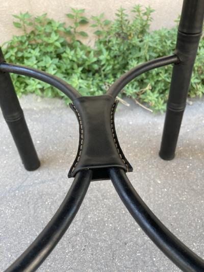 Jacques Adnet 1950s Stitched leather and oak table by Jacques Adnet